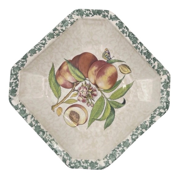 Exclusive For Himark Other - Vintage Serving Bowl Ceramic Octagon Peach Butterfly Floral Design Made in Italy
